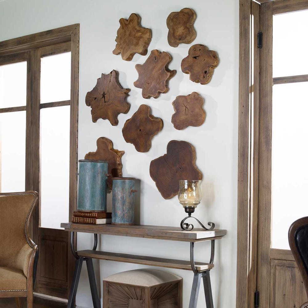 Kalani Indoor-Outdoor Wood Wall Decor, Natural, Set of 3