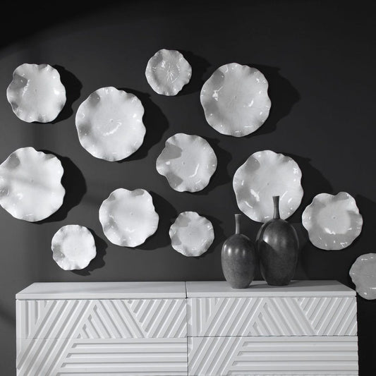 Abella Ceramic Indoor-Outdoor Wall Decor, White, Set of 3
