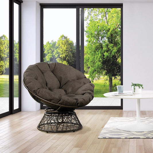 Wicker Papasan Chair with 360-Degree Swivel, Brown Frame with Brown Cushion