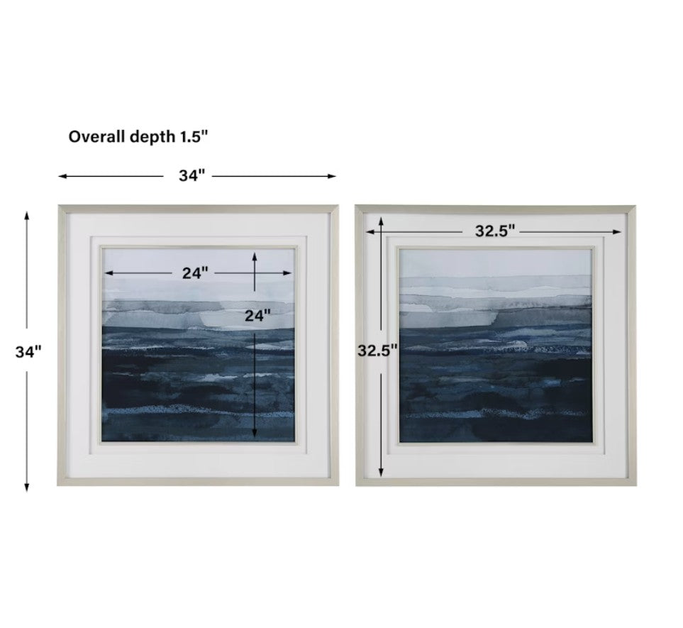 Rising Blue Abstract Framed Prints Set of 2