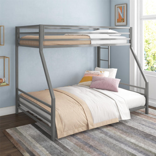 COEN KID'S BUNK BED WITH REVERSIBLE LADDER, TWIN OVER FULL, GREY