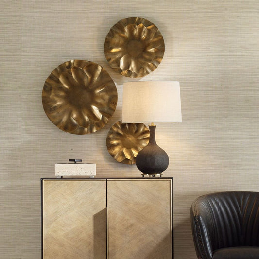 Peonia Indoor-Outdoor Wall Decor, Gold, S/3