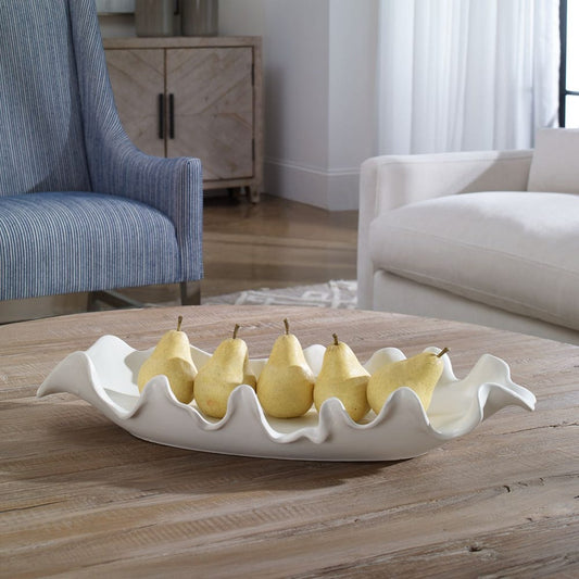 Ruffled Feathers Indoor-Outdoor Bowl, White