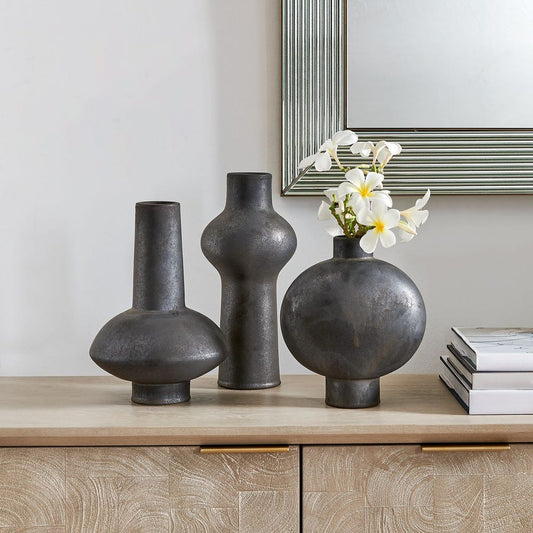 Charcoal Bloom Indoor-Outdoor Vases, S/3