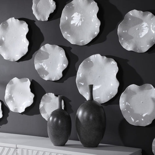 Abella Ceramic Indoor-Outdoor Wall Decor, White, S/3