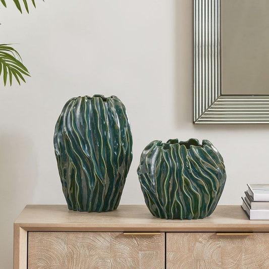 Veridian Ridge Indoor-Outdoor Vases, S/2