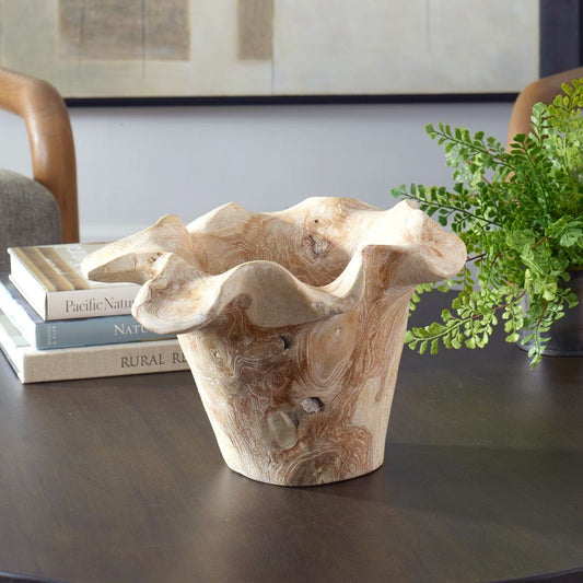 Teak Flow Indoor-Outdoor Bowl, White Wash