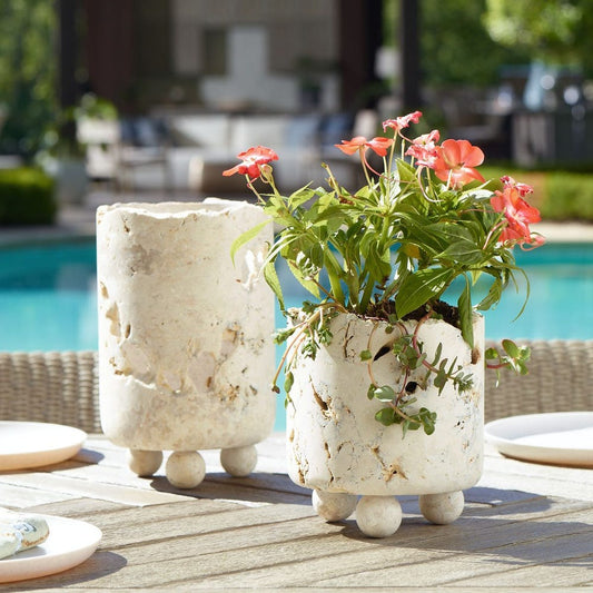 Quarried Stone Indoor-Outdoor Candleholders, S/2