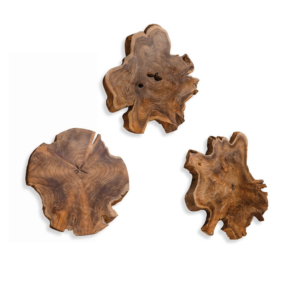 Kalani Indoor-Outdoor Wood Wall Decor, Natural, Set of 3