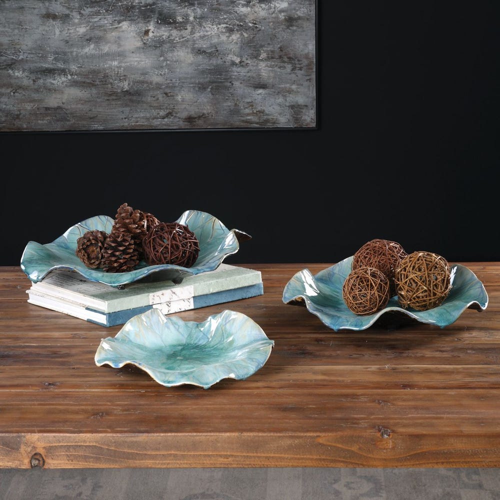 Abella Ceramic Indoor-Outdoor Wall Decor, Aqua, Set of 3