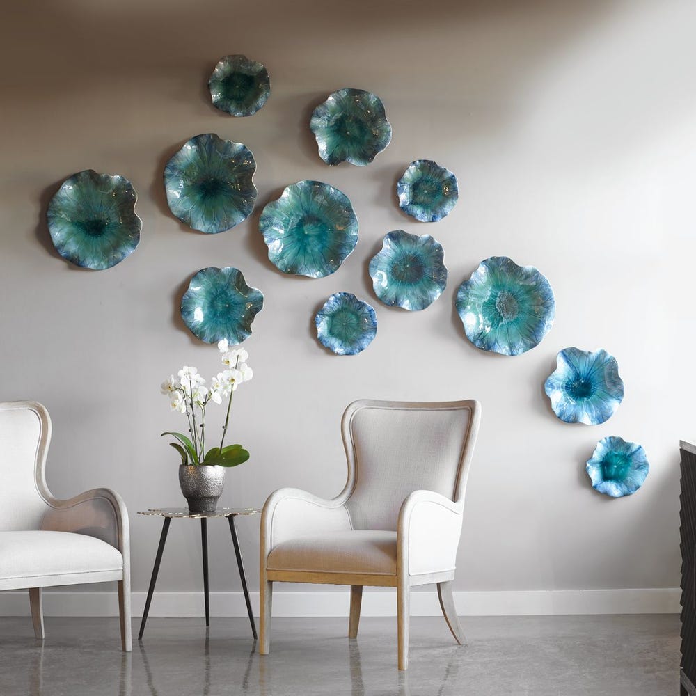 Abella Ceramic Indoor-Outdoor Wall Decor, Aqua, Set of 3