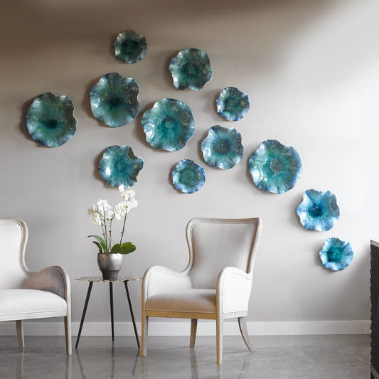 Abella Ceramic Indoor-Outdoor Wall Decor, Aqua, Set of 3
