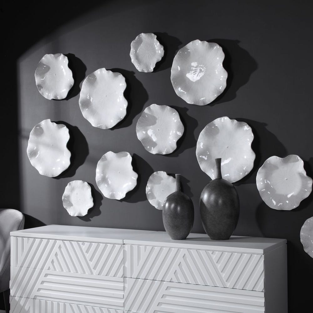 Abella Ceramic Indoor-Outdoor Wall Decor, White, Set of 3