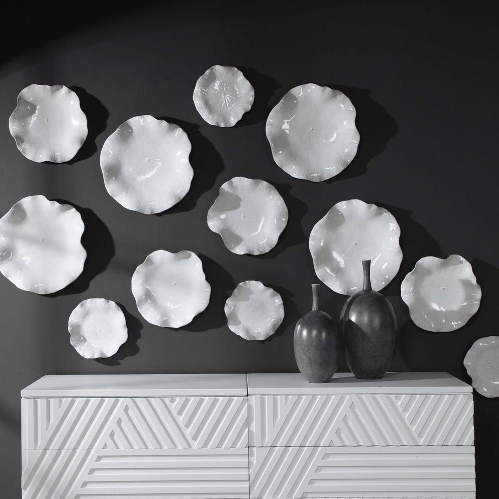 Abella Ceramic Indoor-Outdoor Wall Decor, White, Set of 3