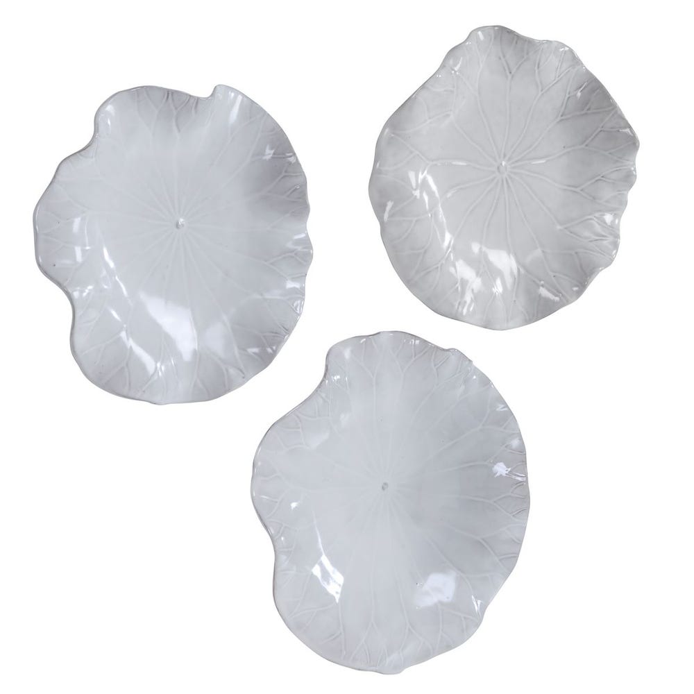 Abella Ceramic Indoor-Outdoor Wall Decor, White, Set of 3