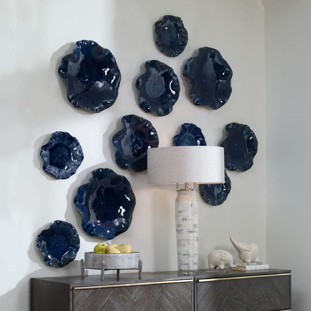 Abella Ceramic Indoor-Outdoor Wall Decor, Cobalt, Set of 3