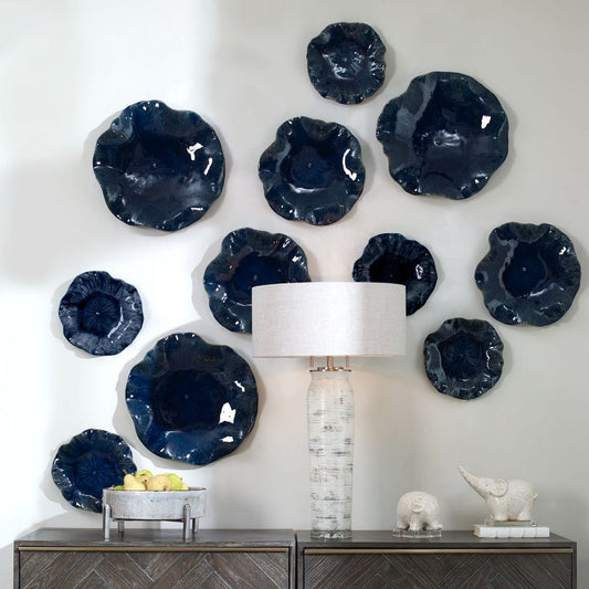 Abella Ceramic Indoor-Outdoor Wall Decor, Cobalt, Set of 3