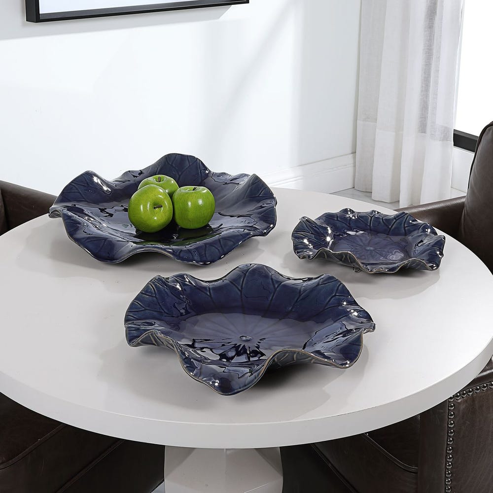 Abella Ceramic Indoor-Outdoor Wall Decor, Cobalt, Set of 3