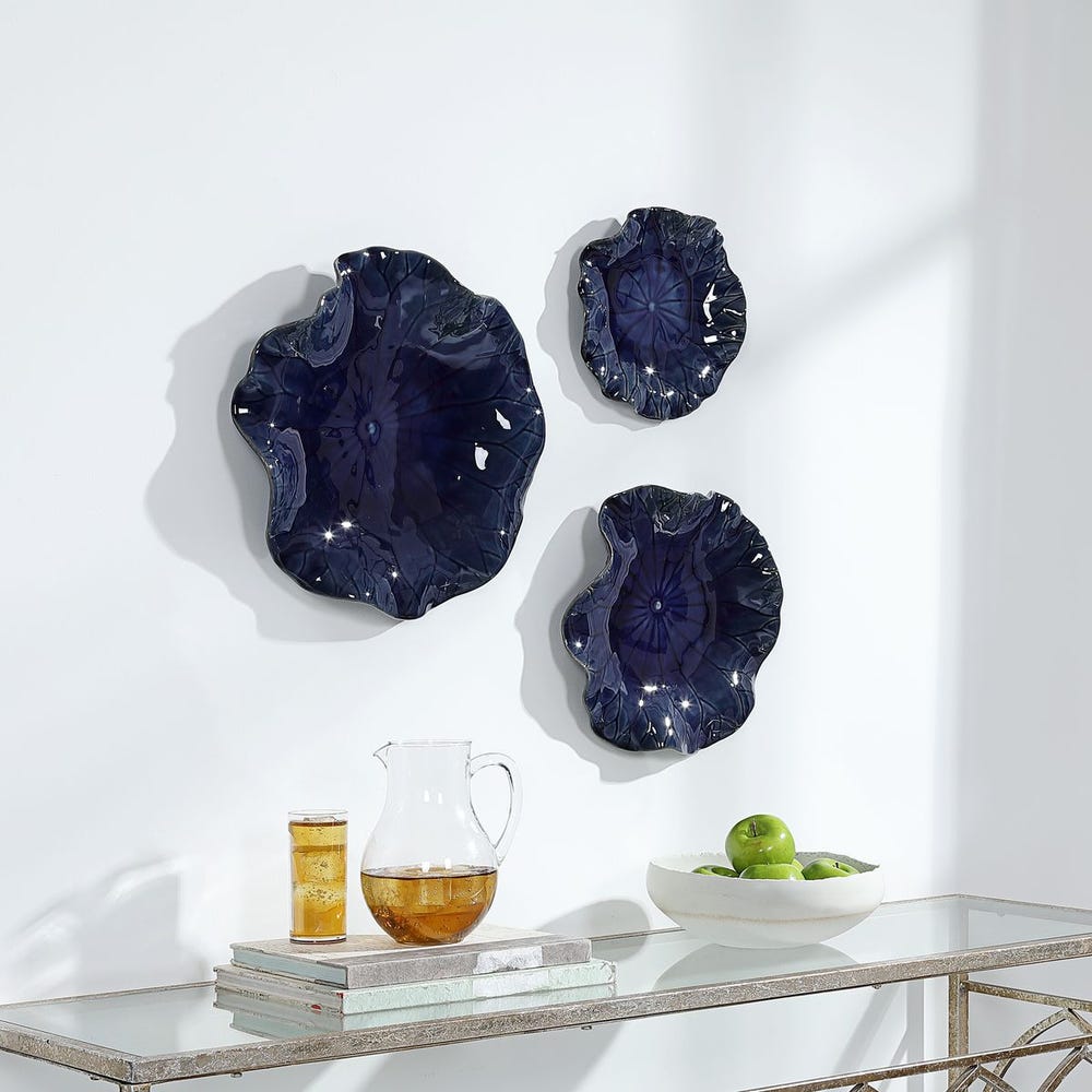 Abella Ceramic Indoor-Outdoor Wall Decor, Cobalt, Set of 3