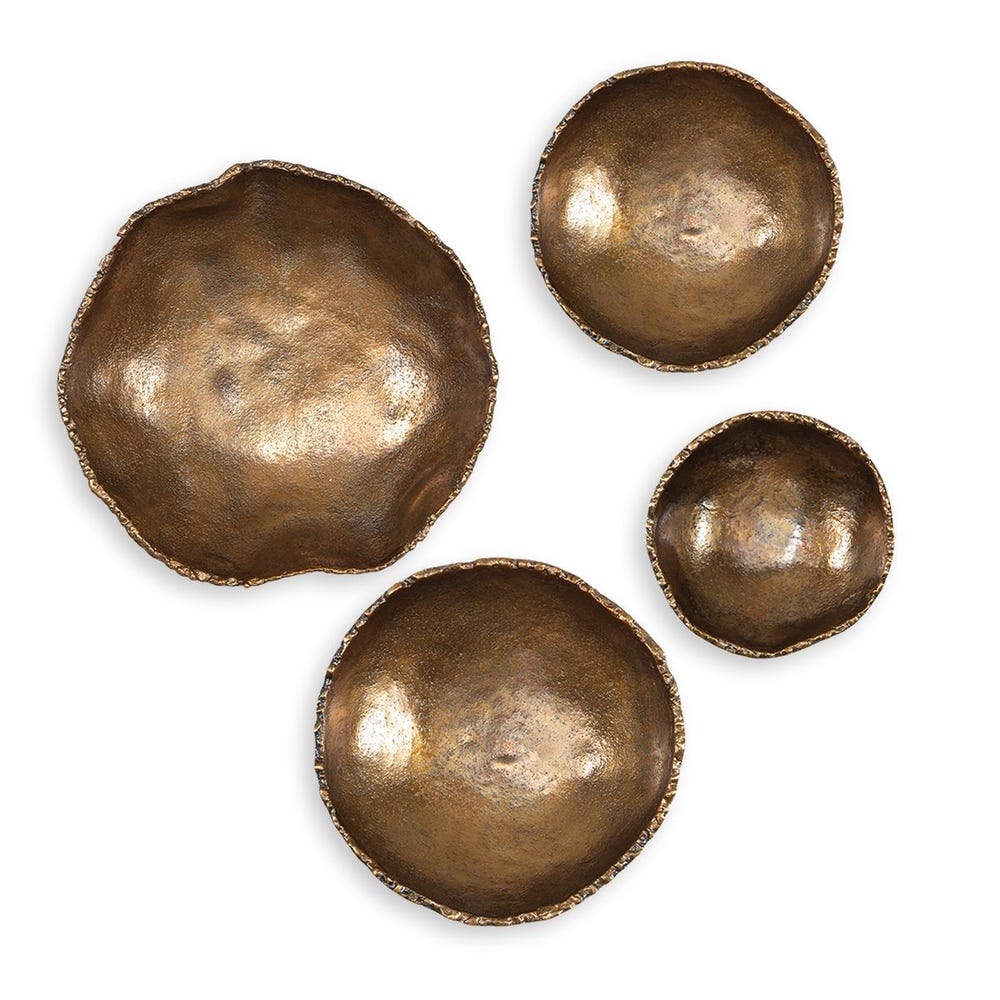 Lucky Coins Indoor-Outdoor Metal Wall Decor, Brass, Set of 4