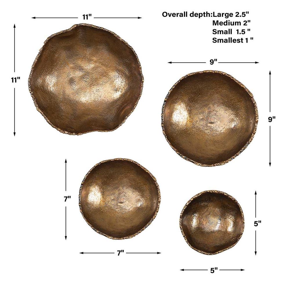 Lucky Coins Indoor-Outdoor Metal Wall Decor, Brass, Set of 4