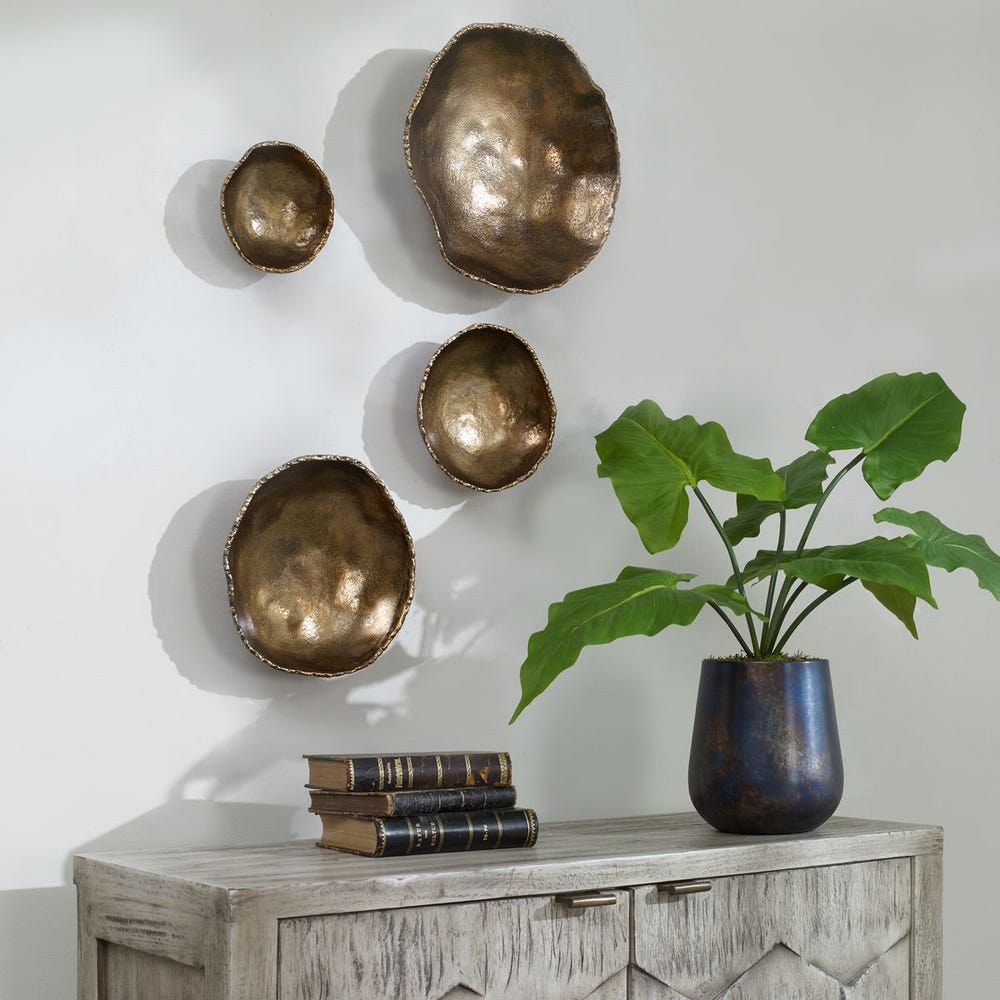 Lucky Coins Indoor-Outdoor Metal Wall Decor, Brass, Set of 4