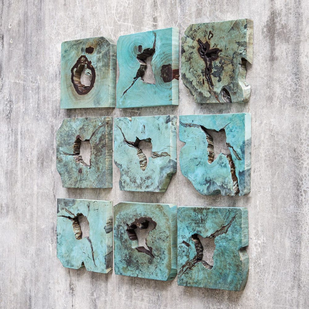 Bahati Wood Wall Decor, Blue, Set of 9