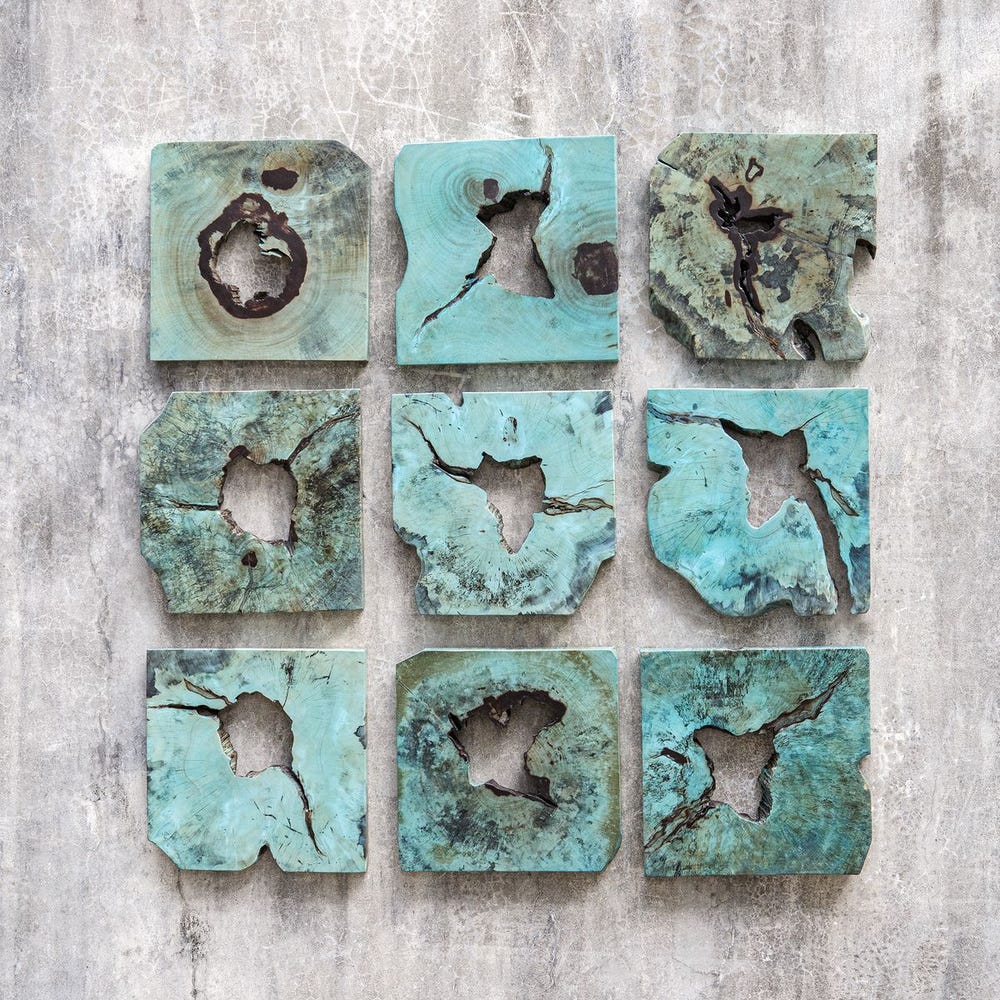 Bahati Wood Wall Decor, Blue, Set of 9