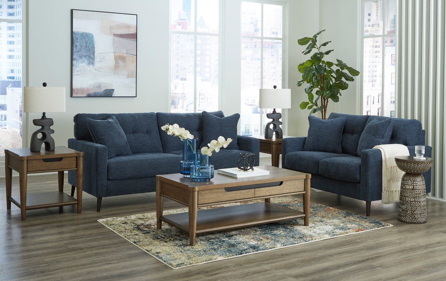 Bixler Navy Sofa and Loveseat Set