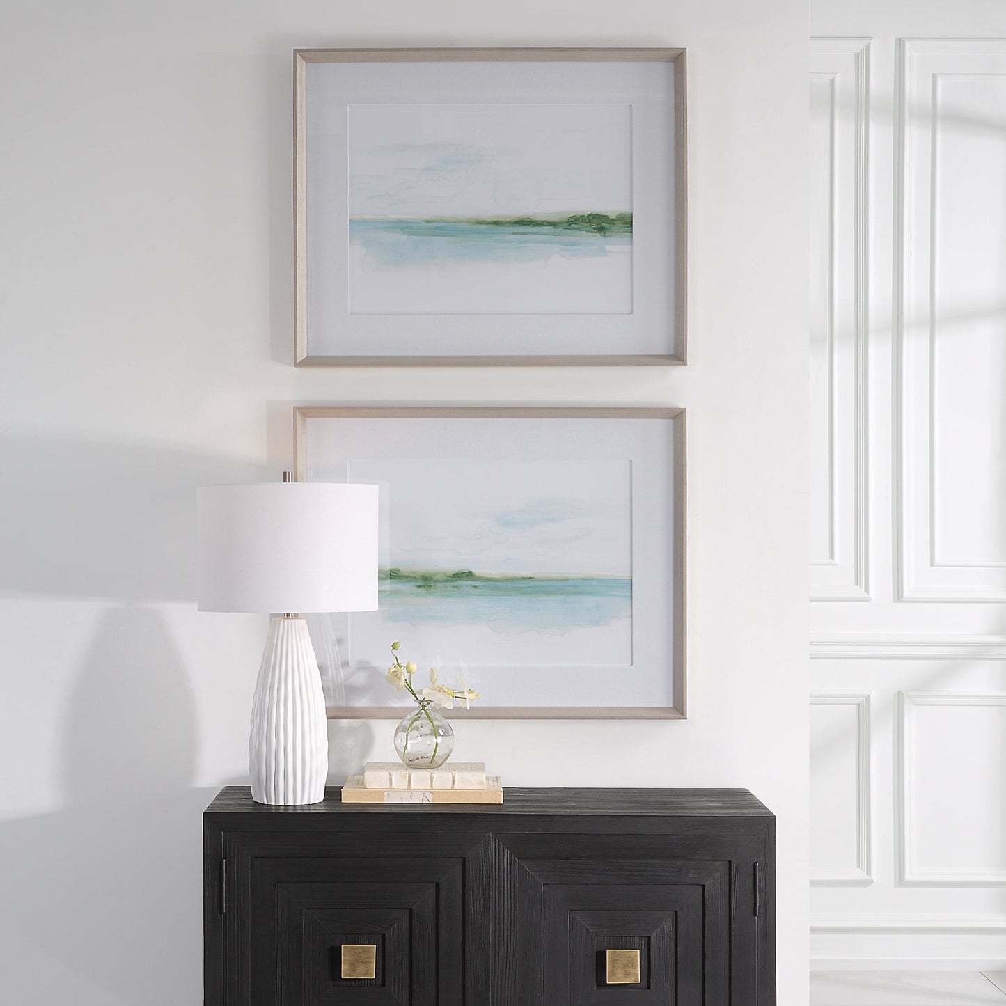 GREEN RIBBON COAST FRAMED PRINT Set of 2