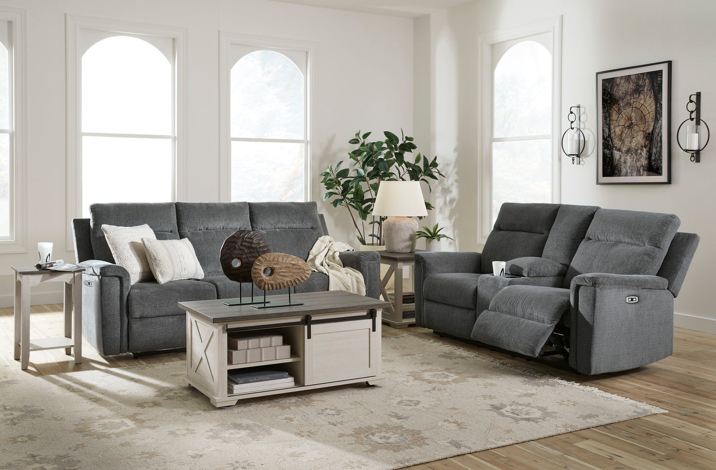 Barnsana Gravel Power Reclining  Sofa and Loveseat Package Deal