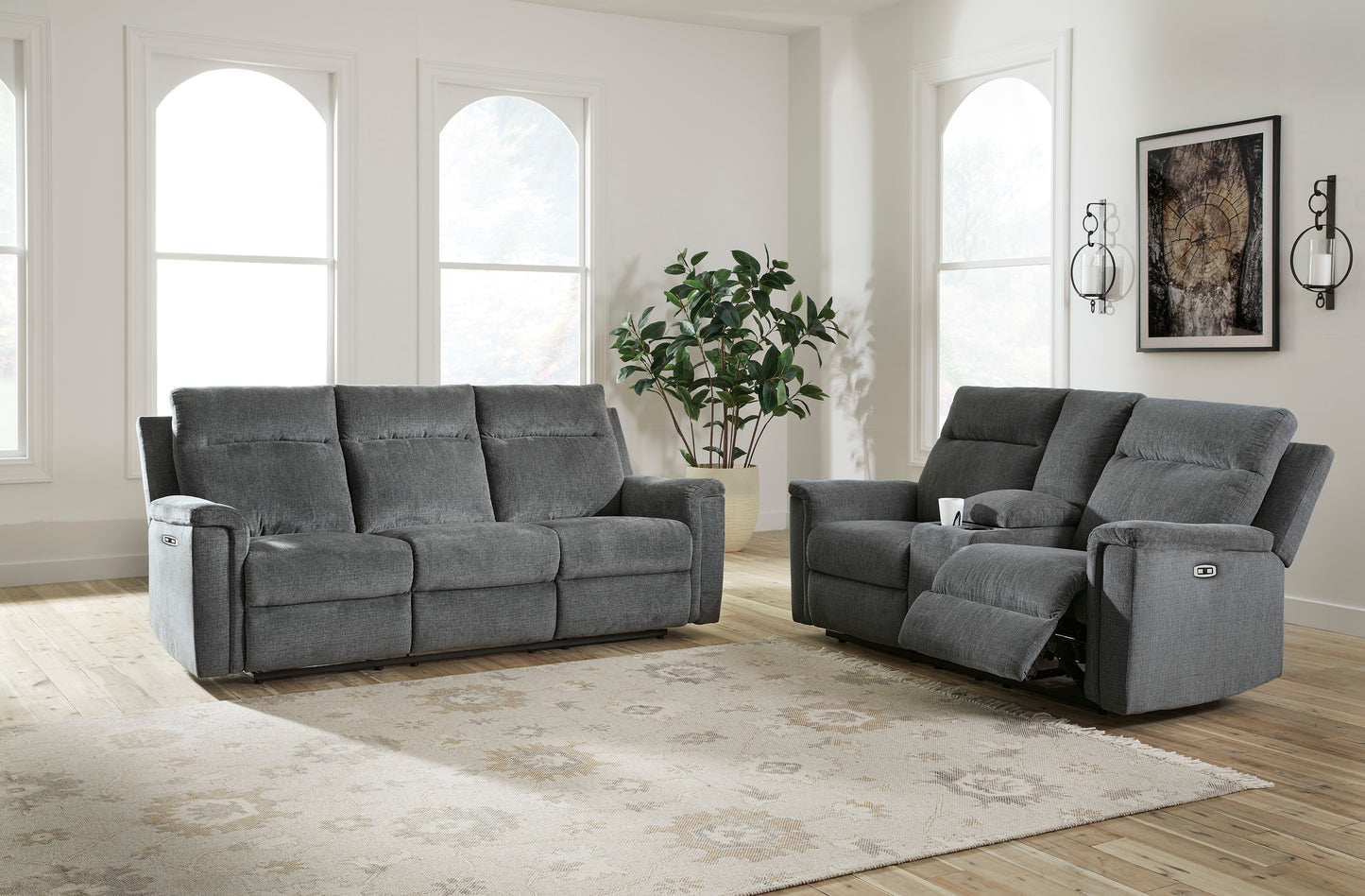 Barnsana Gravel Power Reclining  Sofa and Loveseat Package Deal