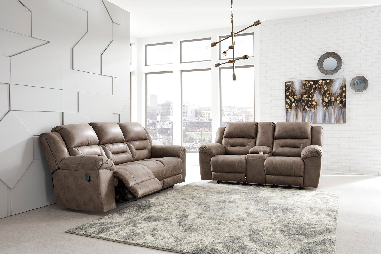 Stoneland sofa and Loveseat Manual Recliner Set