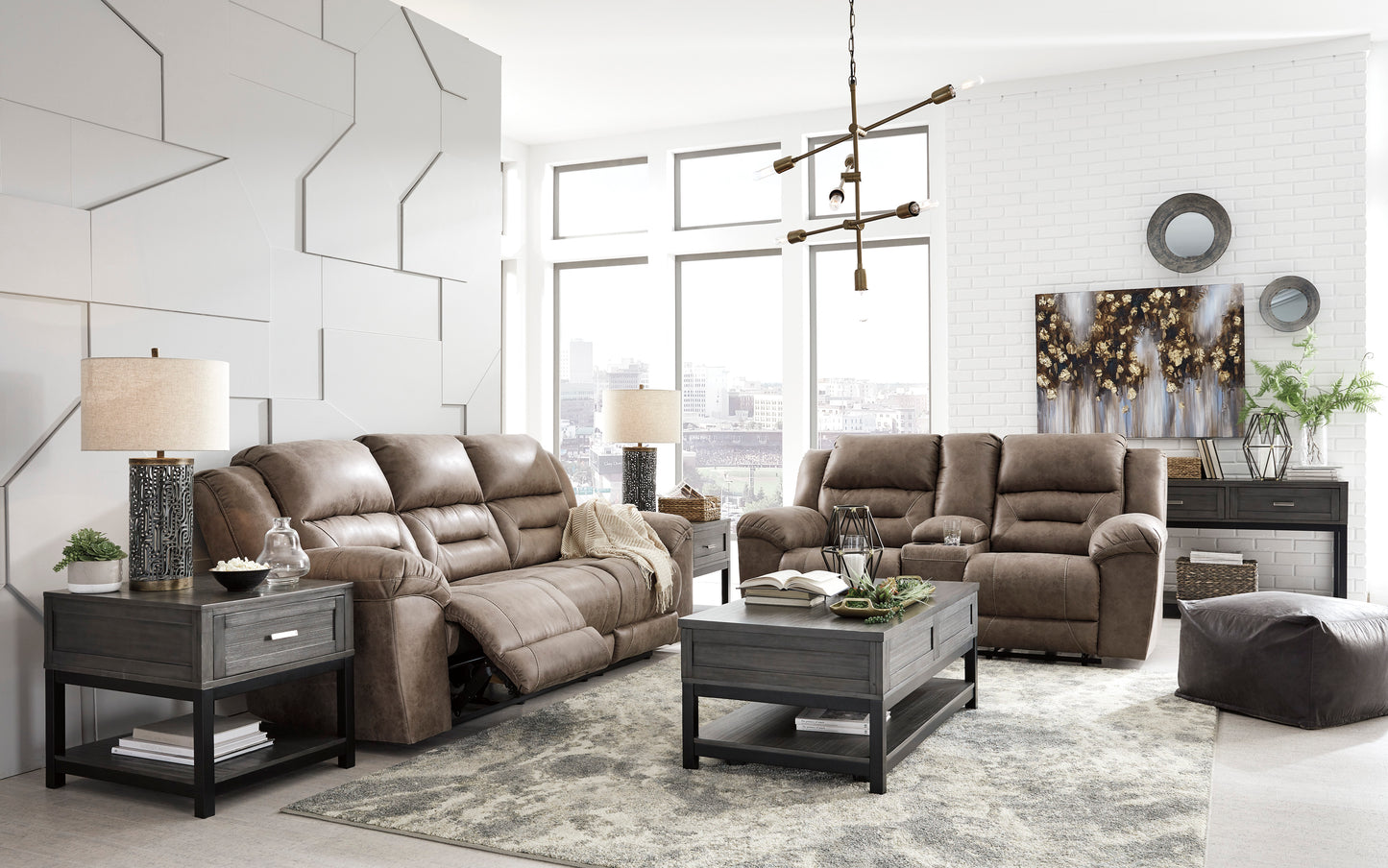 Stoneland sofa and Loveseat Manual Recliner Set