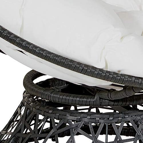 Wicker Papasan Chair with 360-Degree Swivel, Grey Frame with White Cushion