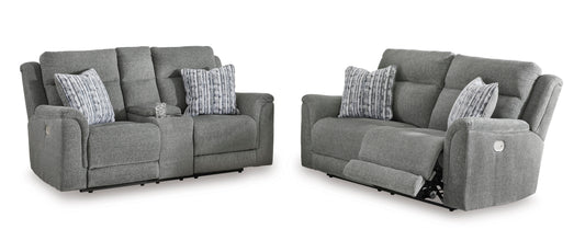 Overflow Steel Sofa and Loveseat Power Reclining Package Deal