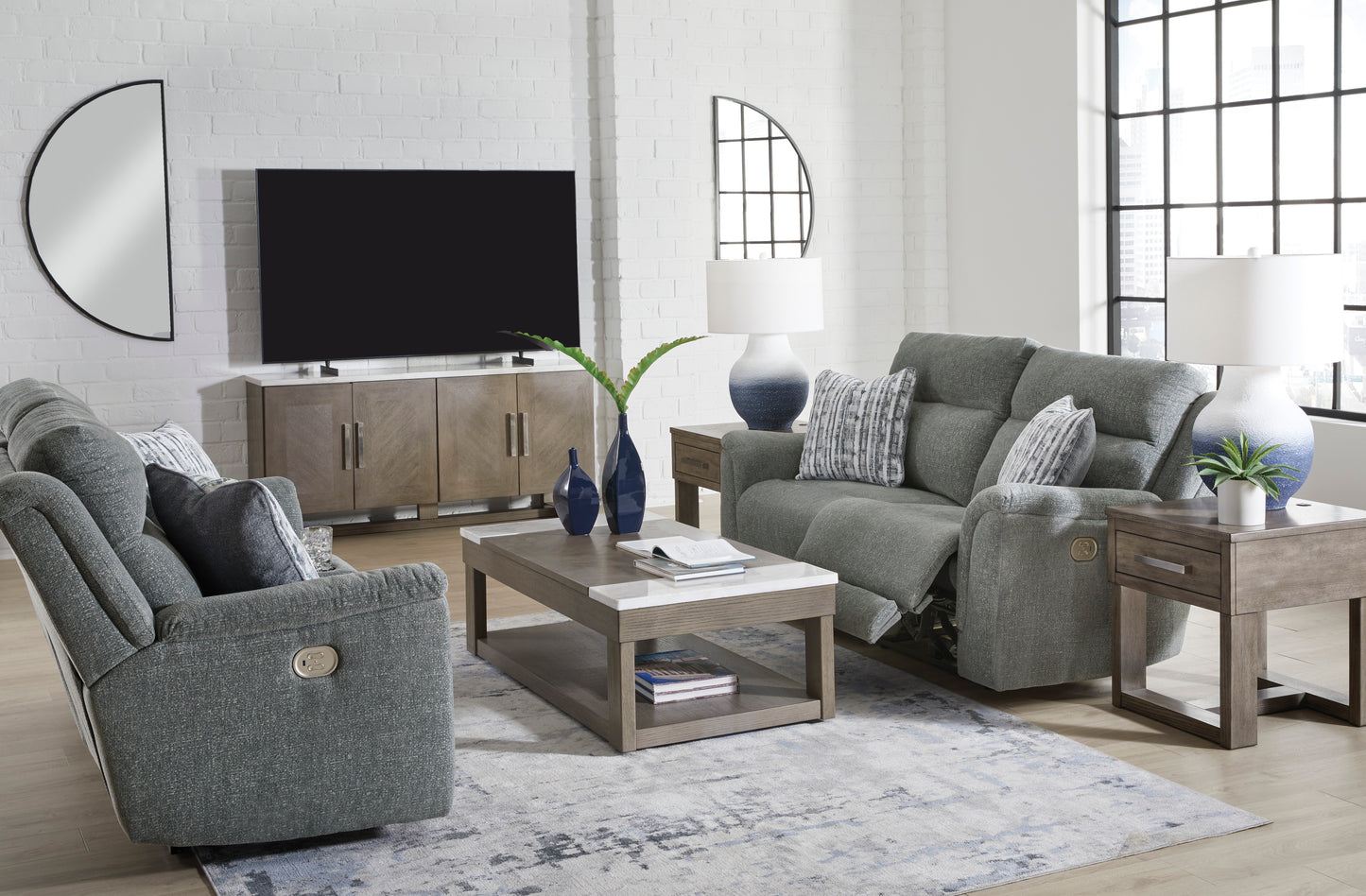 Overflow Steel Sofa and Loveseat Power Reclining Package Deal