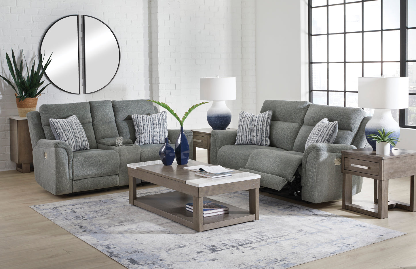 Overflow Steel Sofa and Loveseat Power Reclining Package Deal