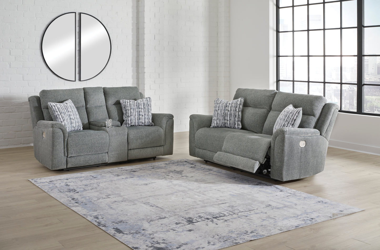 Overflow Steel Sofa and Loveseat Power Reclining Package Deal