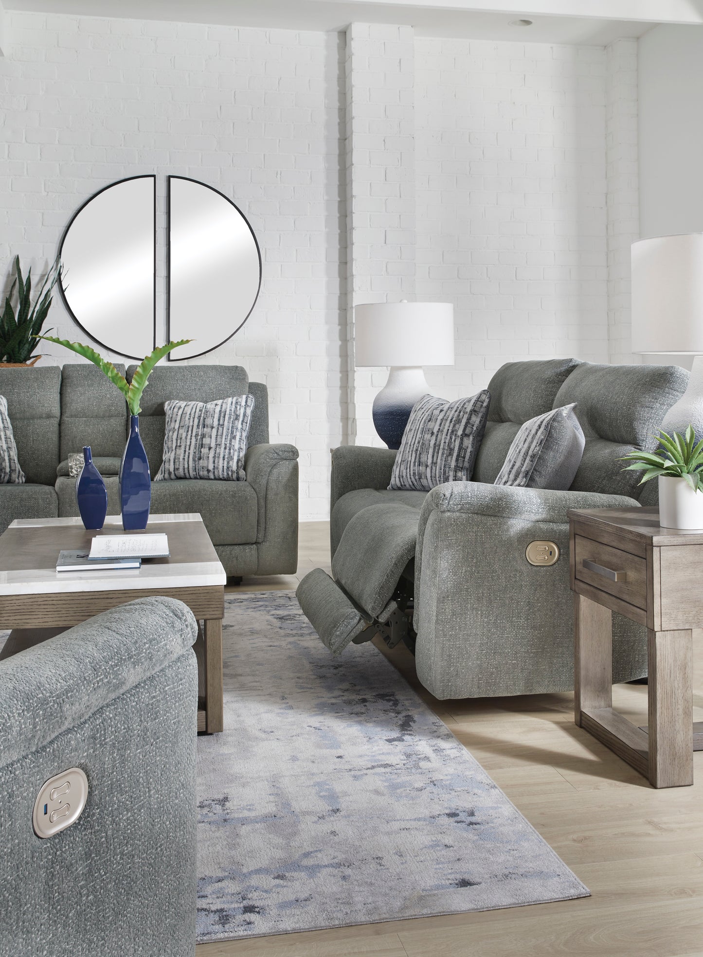 Overflow Steel Sofa and Loveseat Power Reclining Package Deal