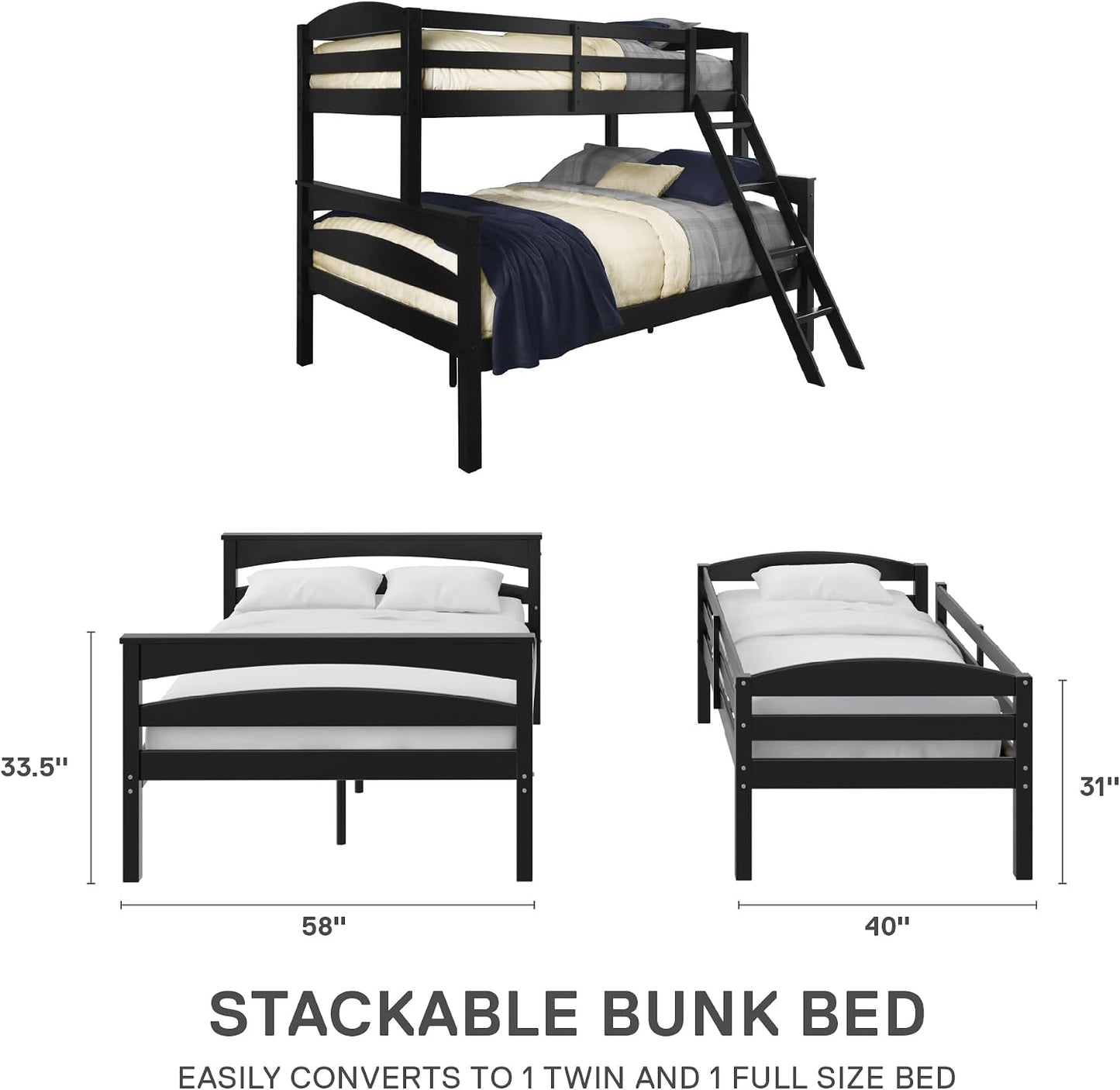 BRADY TWIN OVER FULL WOOD BUNK BED FRAME