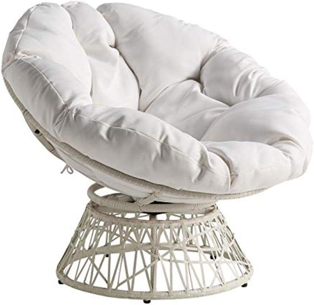 Papasan Chair with 360-Degree Swivel, White Frame with White Cushion