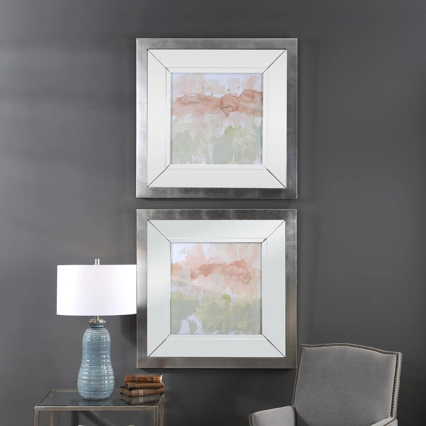 Dusty Blush & Olive Framed Prints, Set of 2