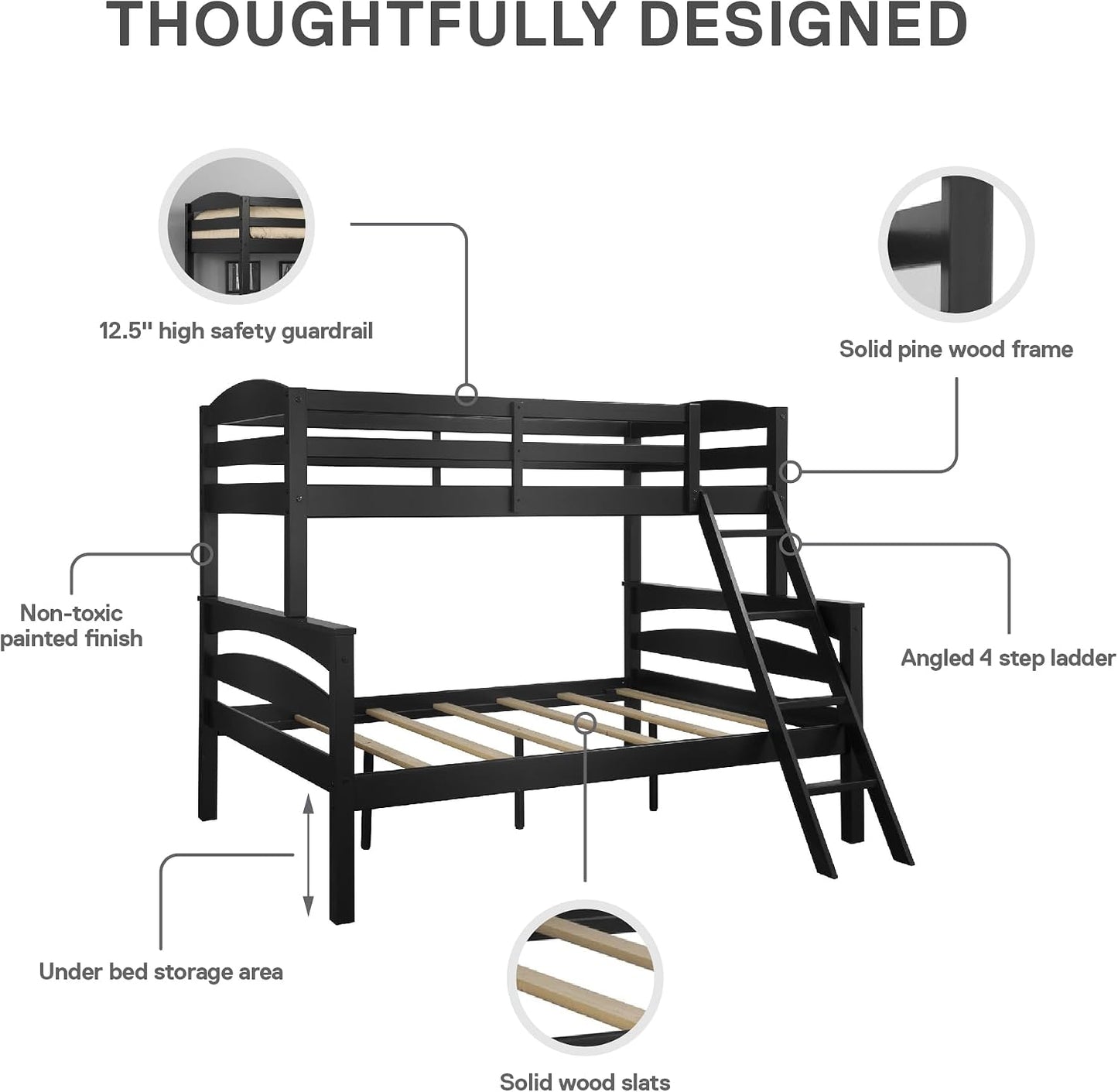 BRADY TWIN OVER FULL WOOD BUNK BED FRAME