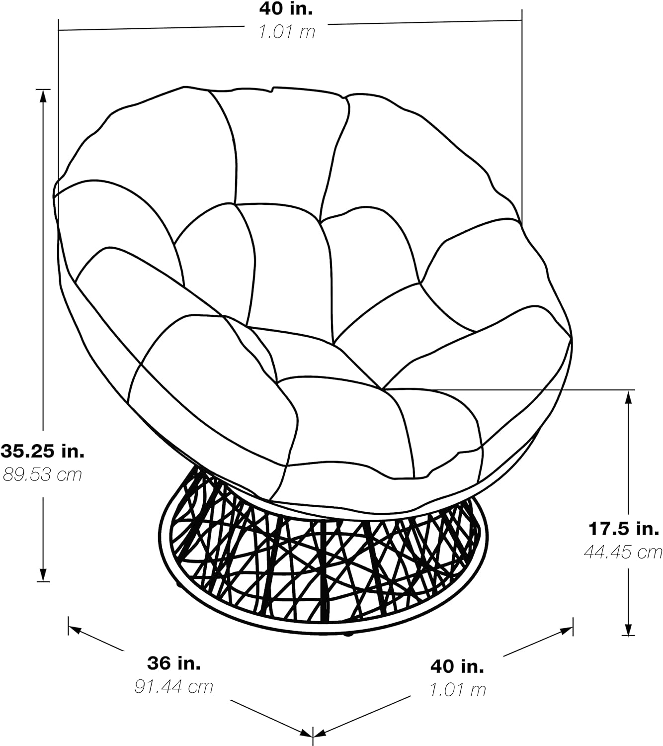 Wicker Papasan Chair with 360-Degree Swivel, Brown Frame with Brown Cushion