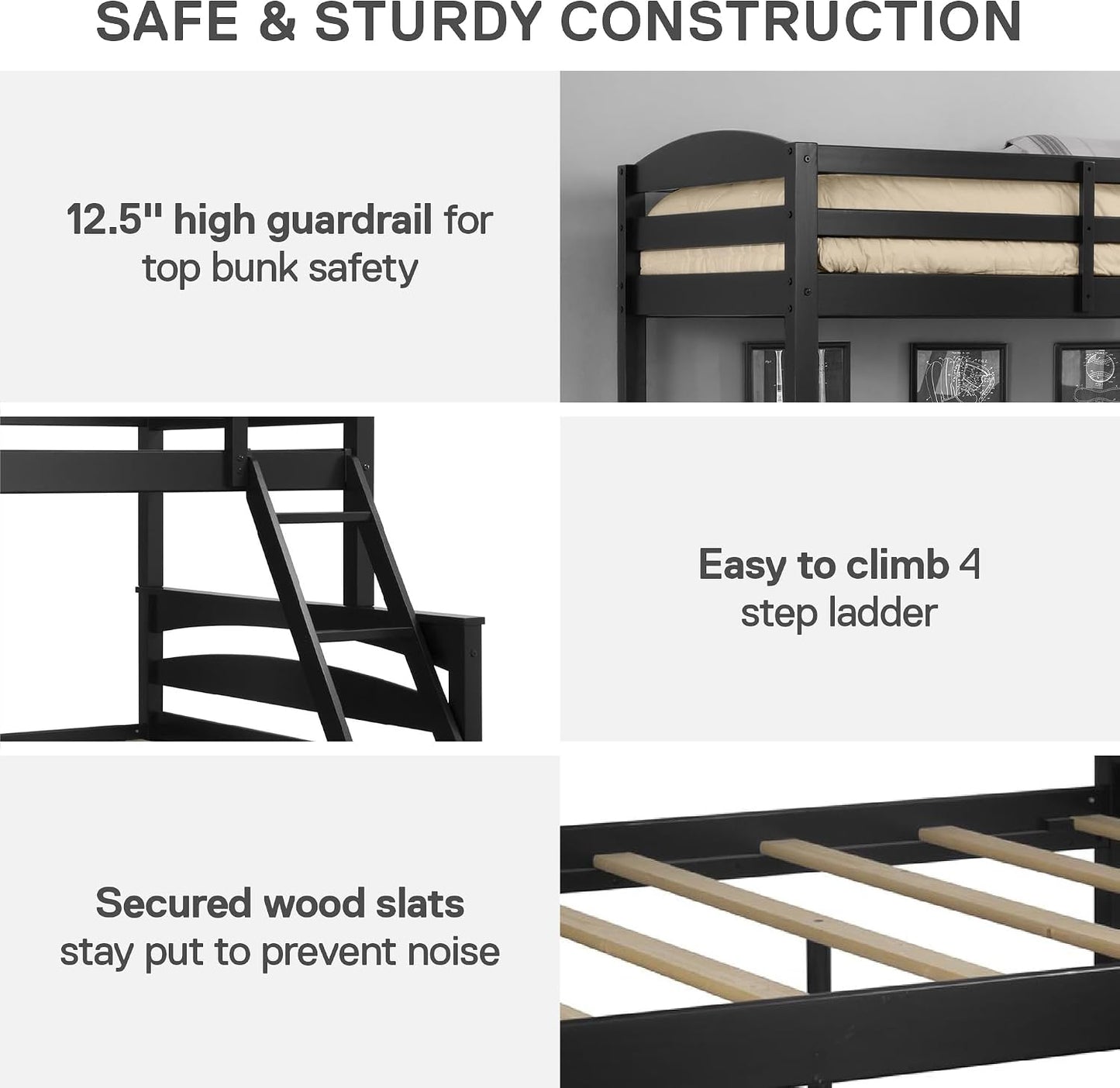 BRADY TWIN OVER FULL WOOD BUNK BED FRAME
