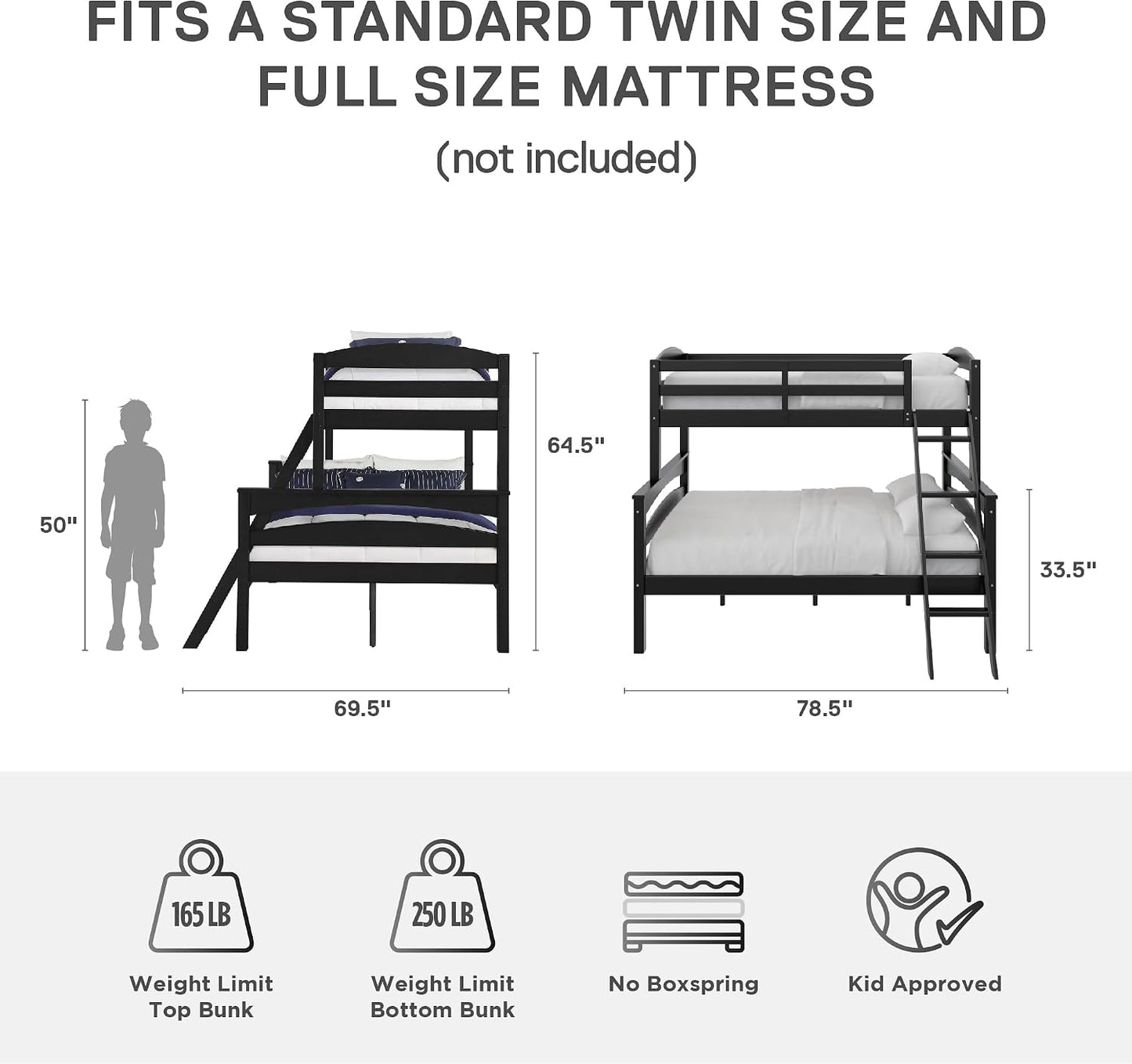 BRADY TWIN OVER FULL WOOD BUNK BED FRAME