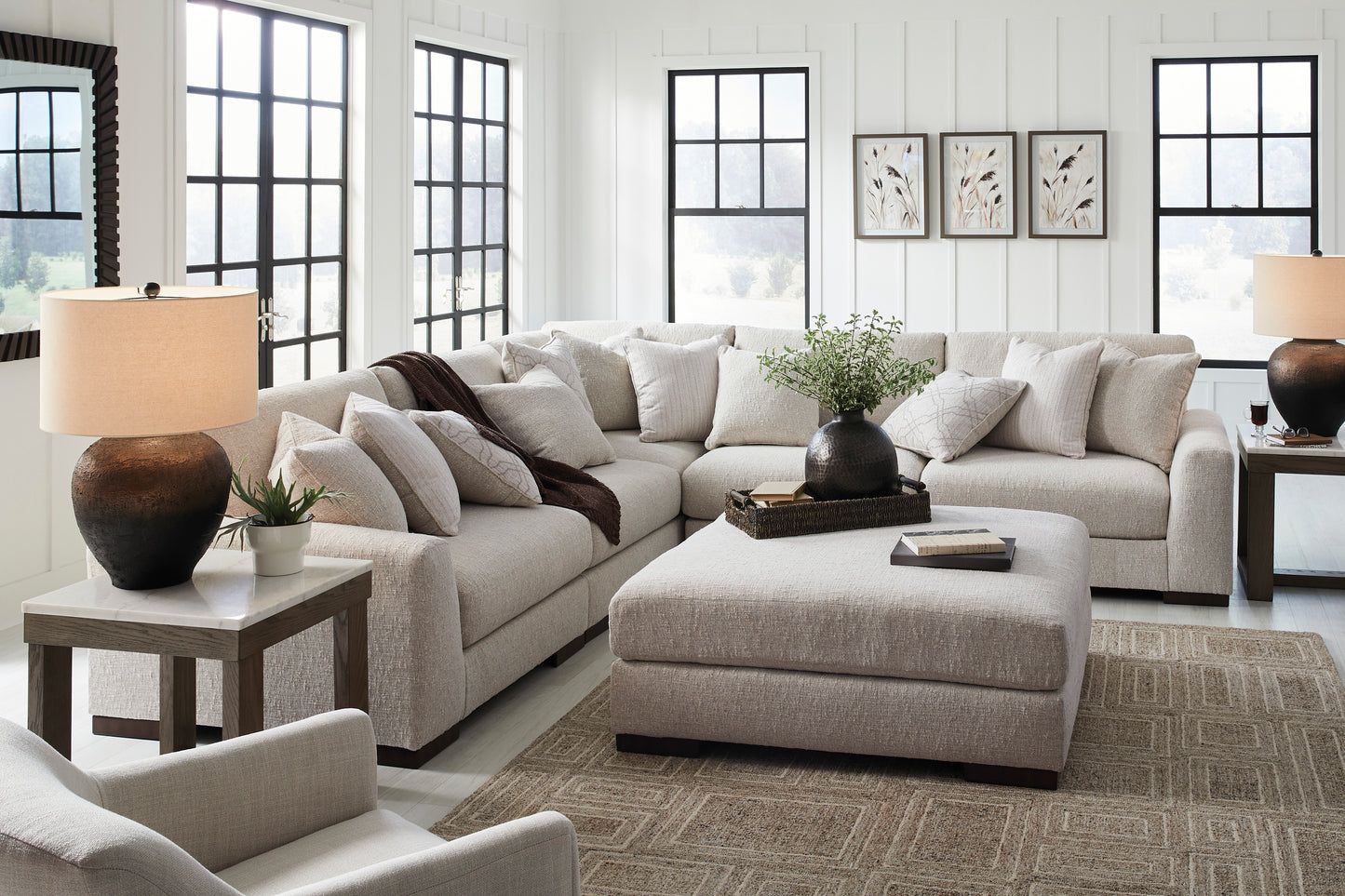 Cavella 5-Piece Sectional With Oversized Ottoman