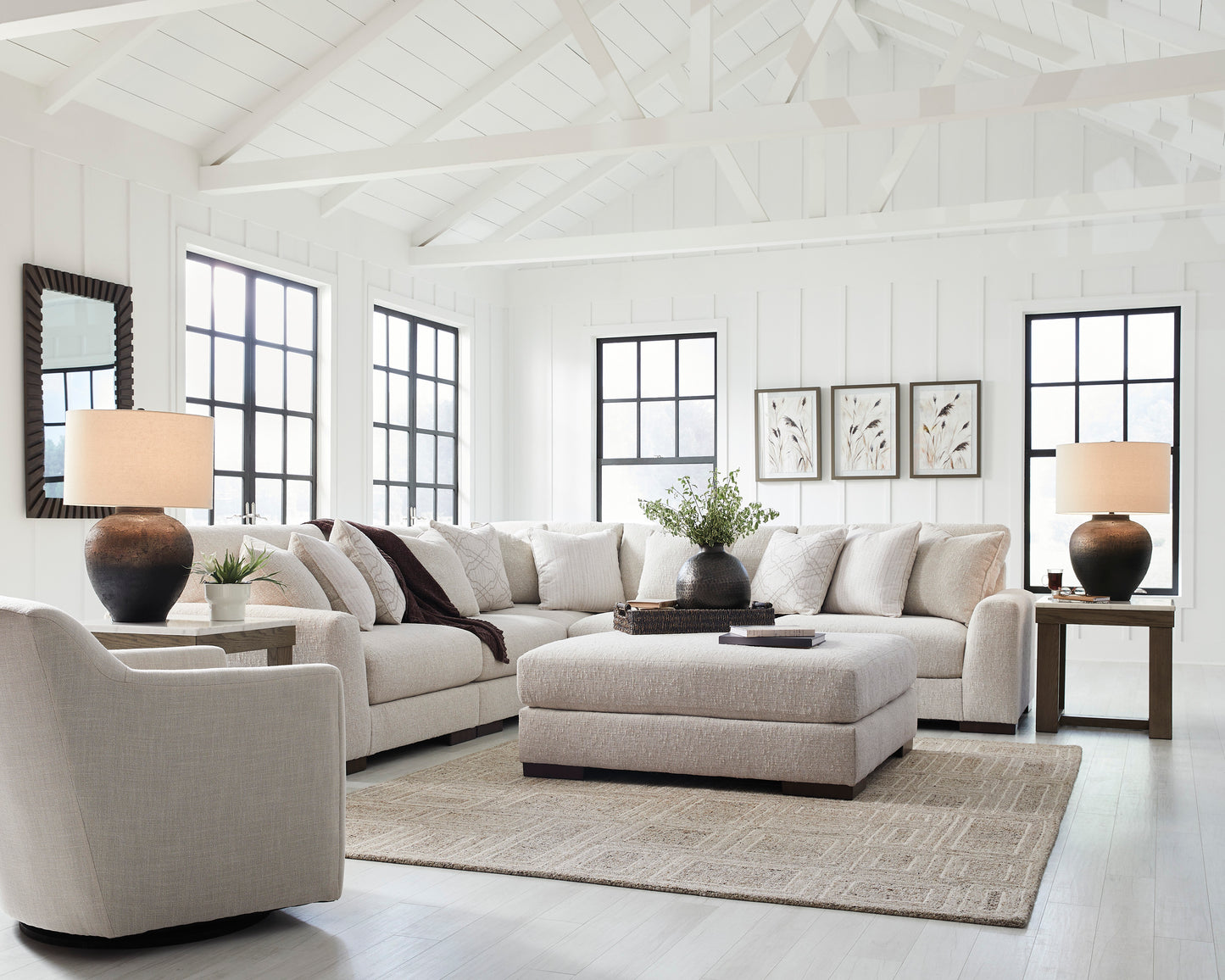 Cavella 5-Piece Sectional With Oversized Ottoman