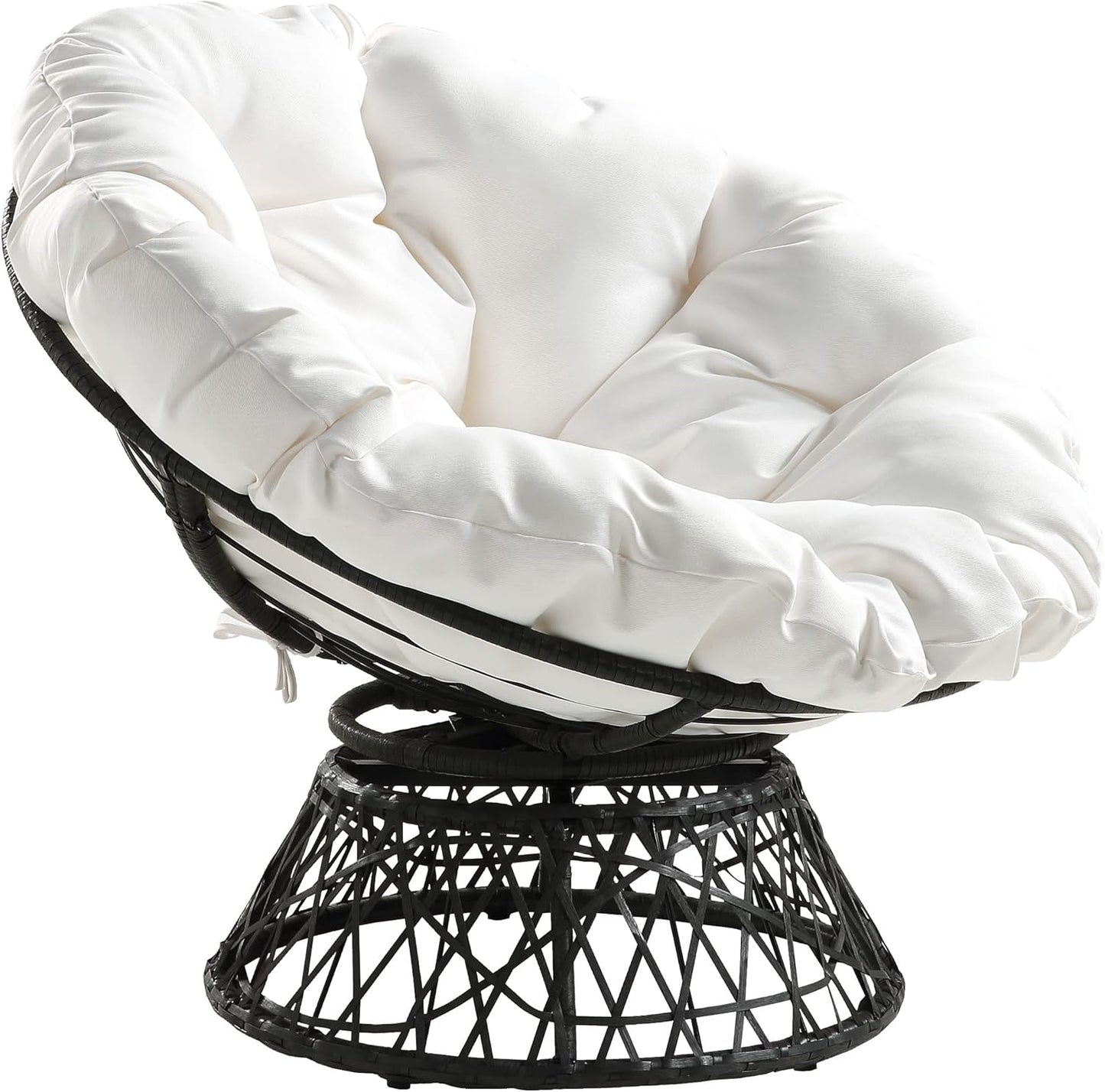 Wicker Papasan Chair with 360-Degree Swivel, Grey Frame with White Cushion